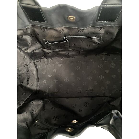 Tory Burch Ella Tote Lg Nylon/leather Dbl Handles Black - Picture 12 of 14